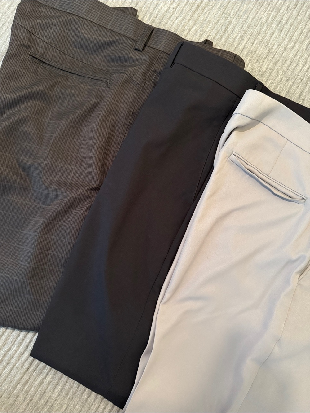 Men's Dress Pants Trio — Black, Light Gray, Charcoal Plaid